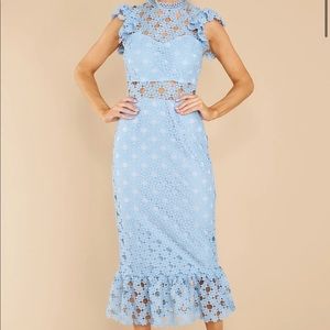 Loves high hopes sky blue crochet midi dress